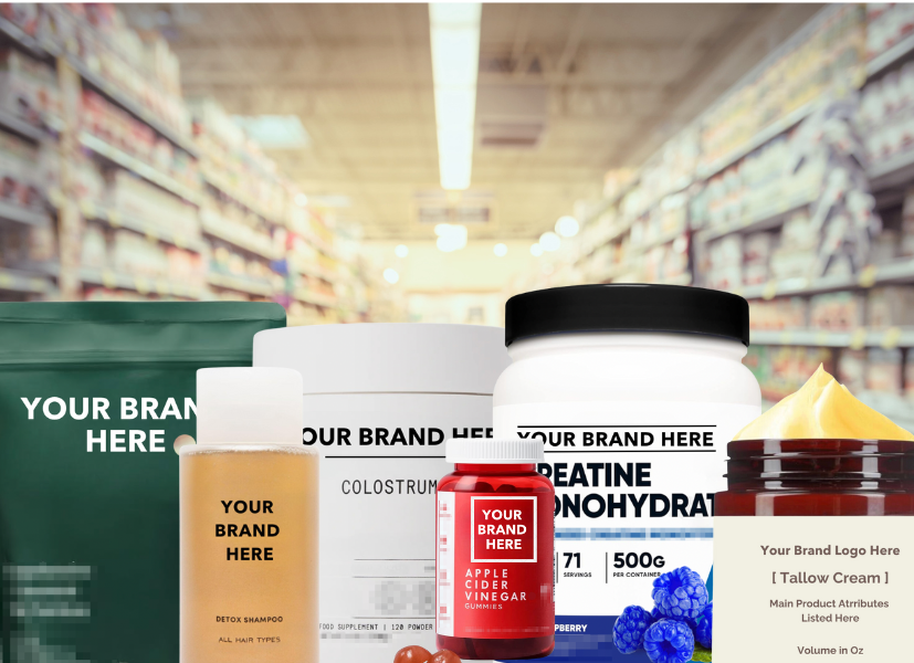 Original GP Labs Brand in a Box artwork showing a range of branded product concepts